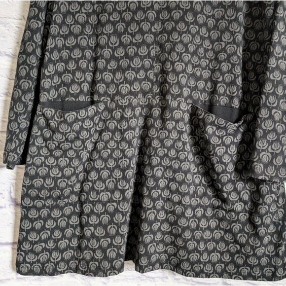 Gudrun Sjoden Floral Print Tunic Top S Black Gray Cotton Stretch Langenlook - Picture 2 of 4